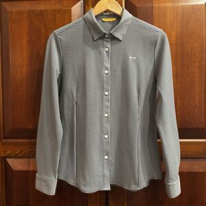 Louis Castel Women’s Long Sleeves Black & White Checkered Golf Shirt Sz 100/M-L